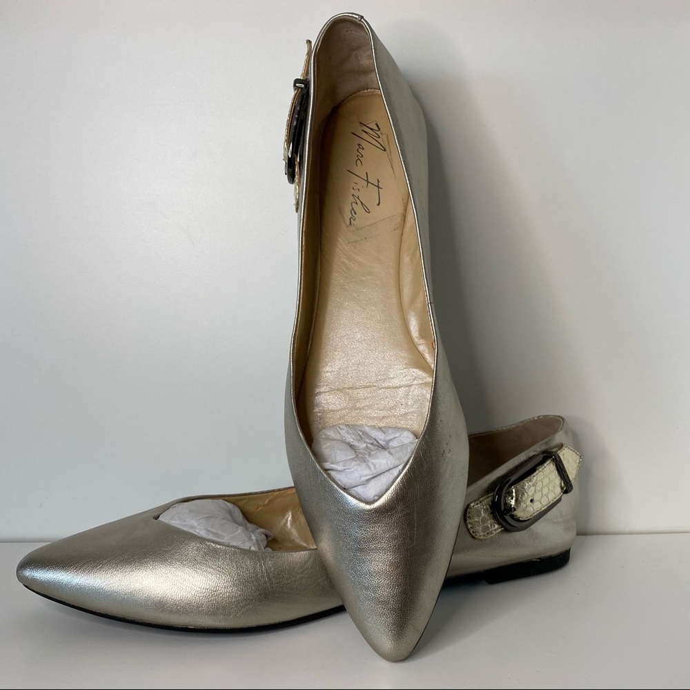 Marc Fisher metallic flats with buckle, size 11